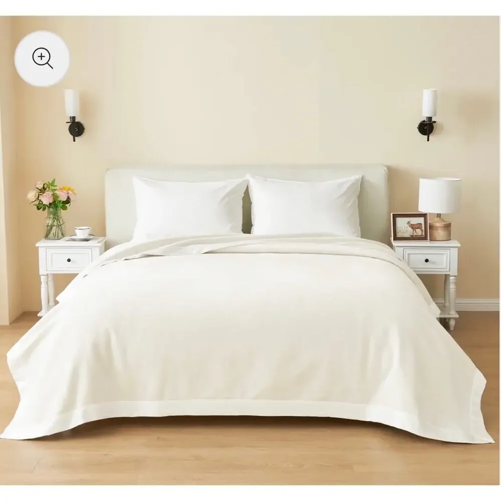 Melange Home Plaza 100% Silk Blanket Cream Ivory Full Queen 100% Silk 88x92